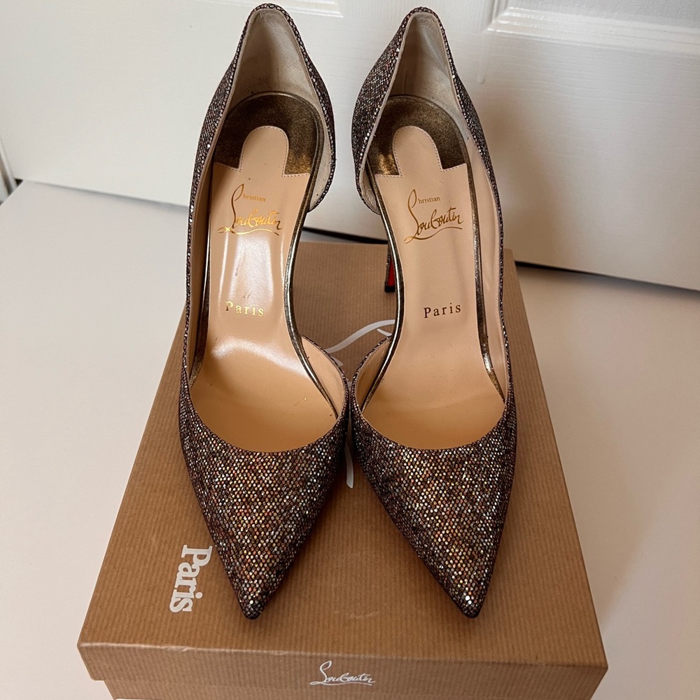 Christian Louboutin Iriza Sparkling Heels in Gold, Bronze and Silver size 40